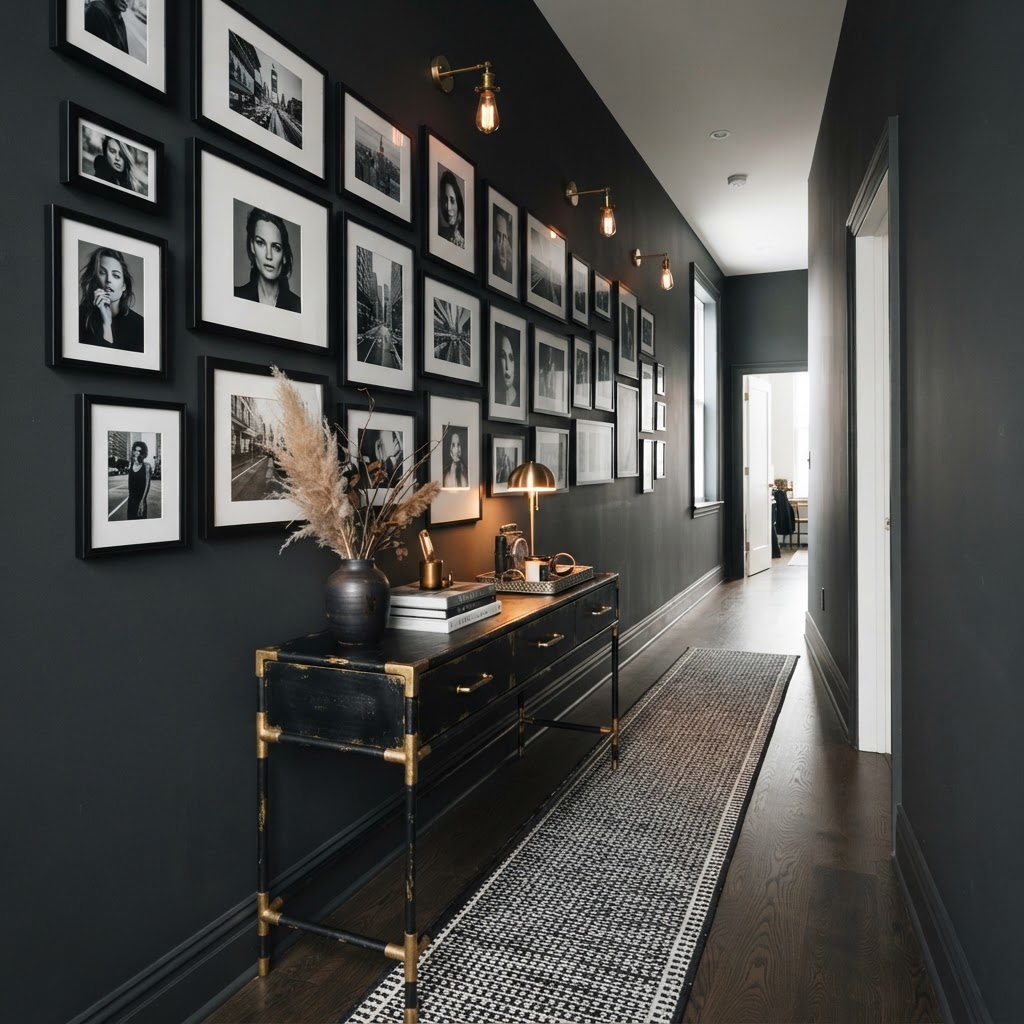 Moody and dramatic entryway styling.
