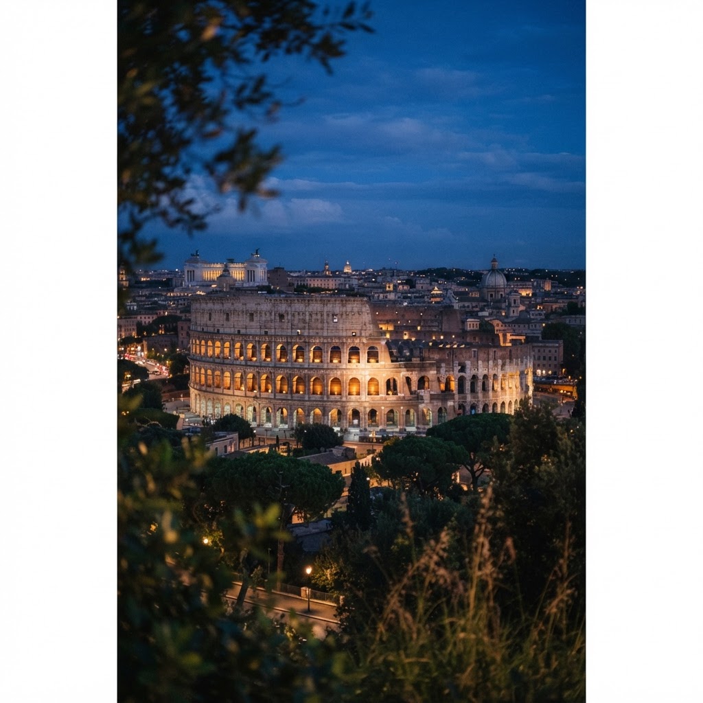 Rome’s Colosseum at Blue Hour: A Photographer's Guide 5 A peaceful elevated perspective of the amphitheater after sunset.