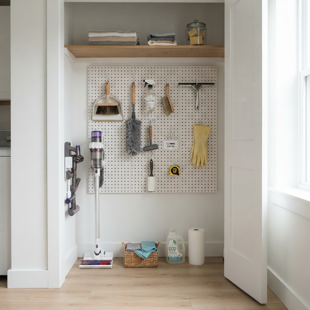 Using pegboards maximizes vertical storage in tight spaces.