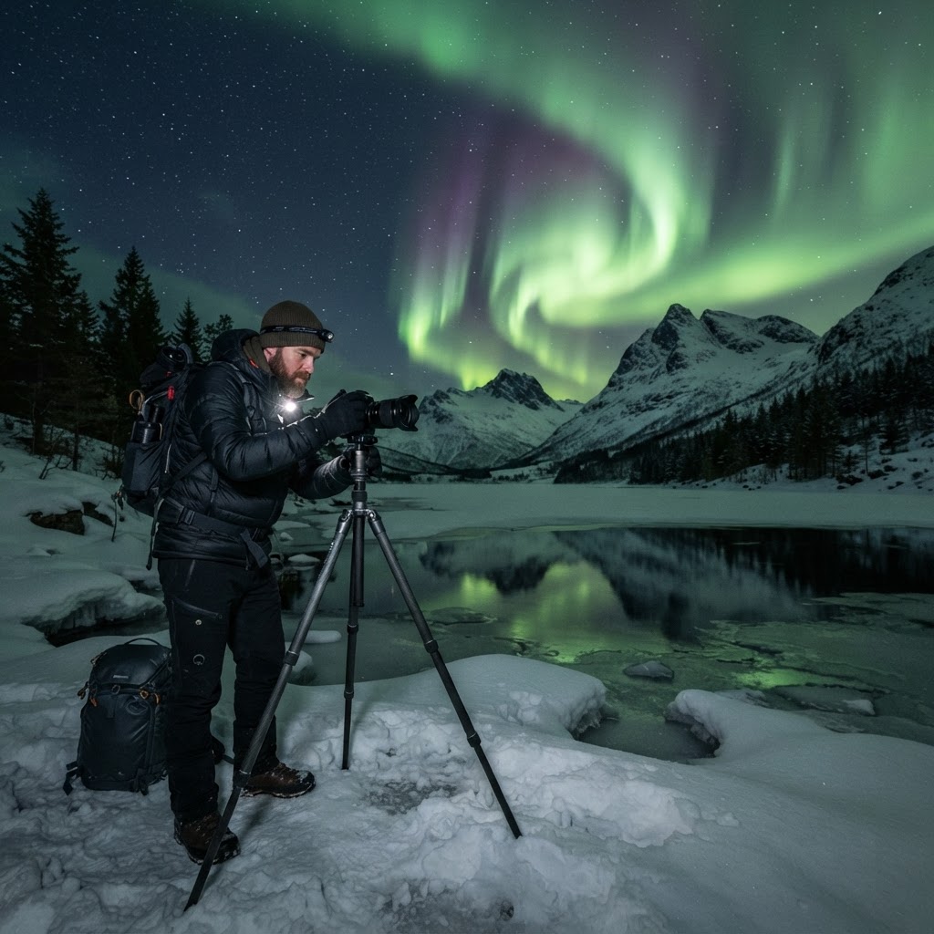 Capturing the perfect shot of the Aurora Borealis.