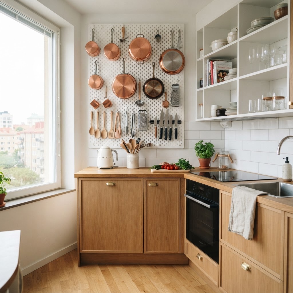 A pegboard turns an empty wall into an efficient tool storage center.