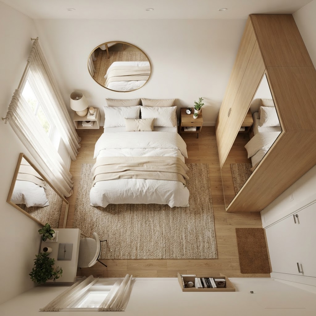 Mirrors and rugs are essential for making a small space feel larger.