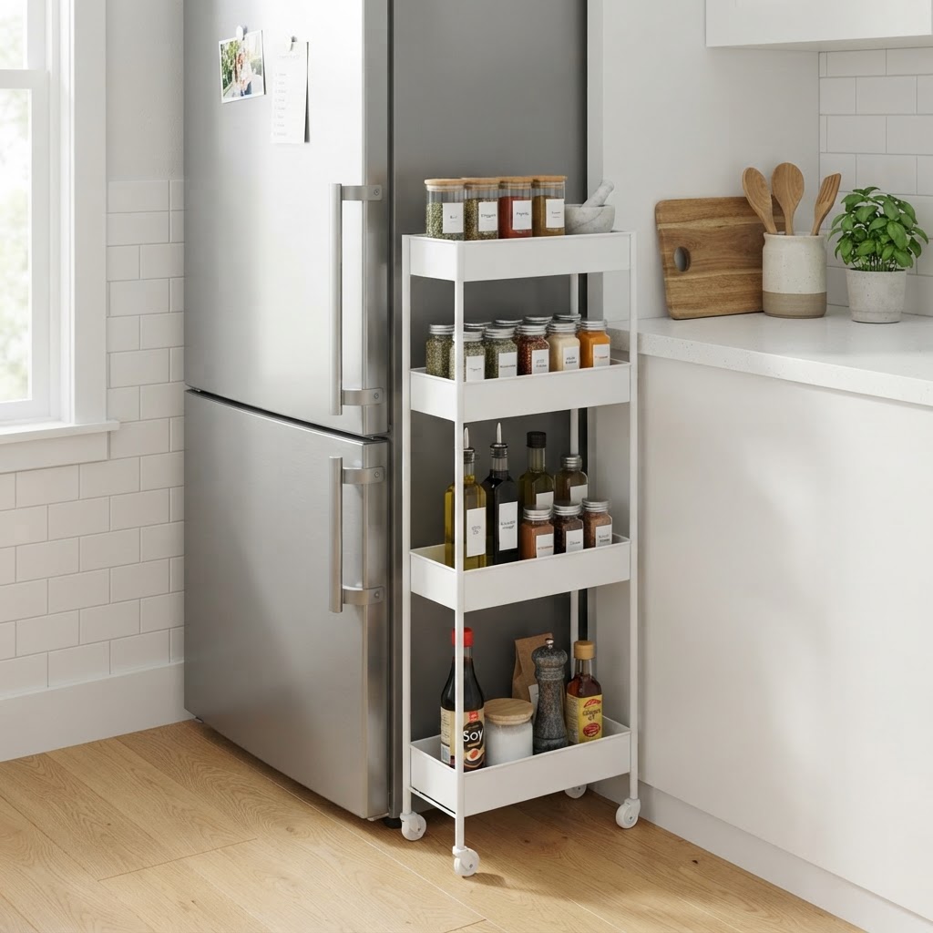 Utilize every inch of your kitchen with a slim pantry cart.