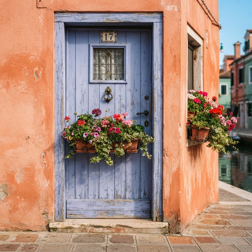 The intricate details of the colorful houses in Burano.