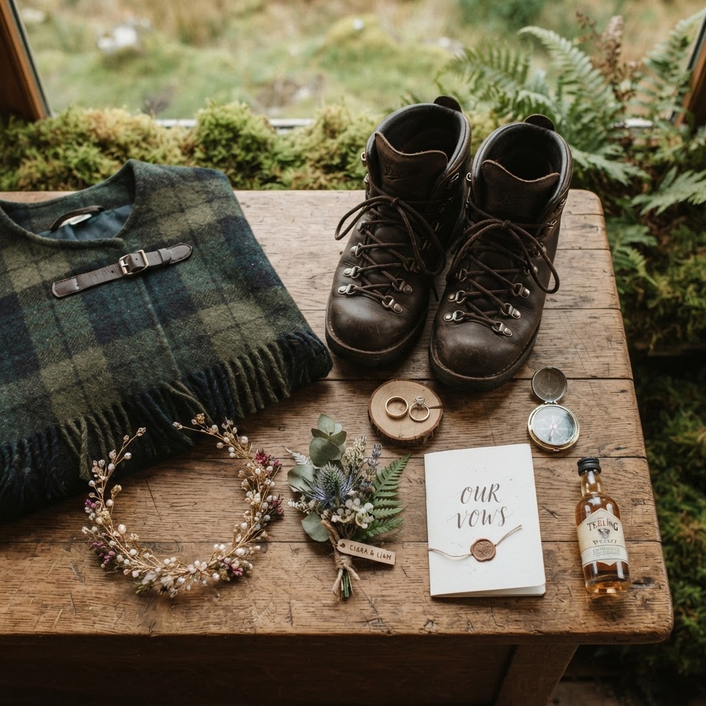 Choosing the right accessories is key to staying comfortable and stylish during your Irish elopement.