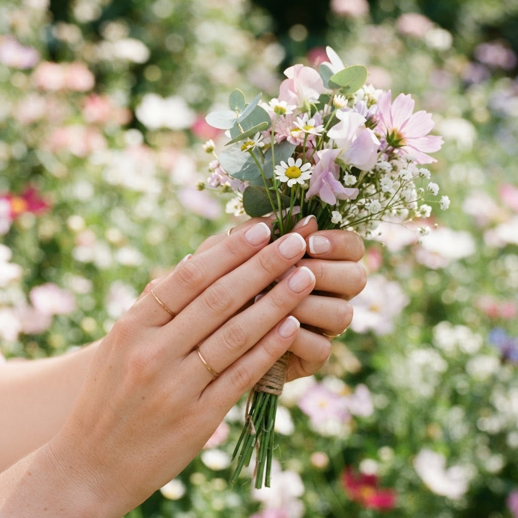 Short and simple French press-on nails for everyday elegance.