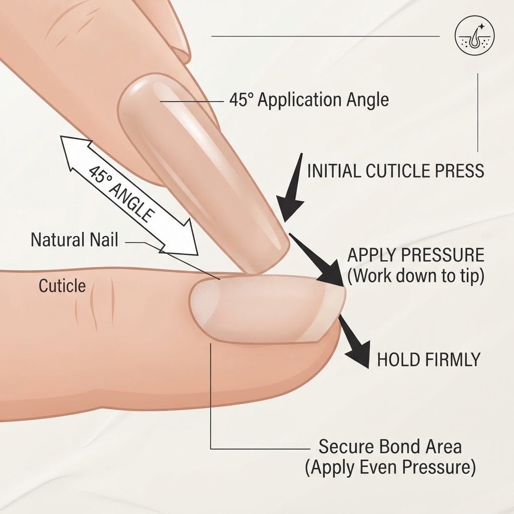 Align the press-on at a 45-degree angle for the perfect comfort fit.