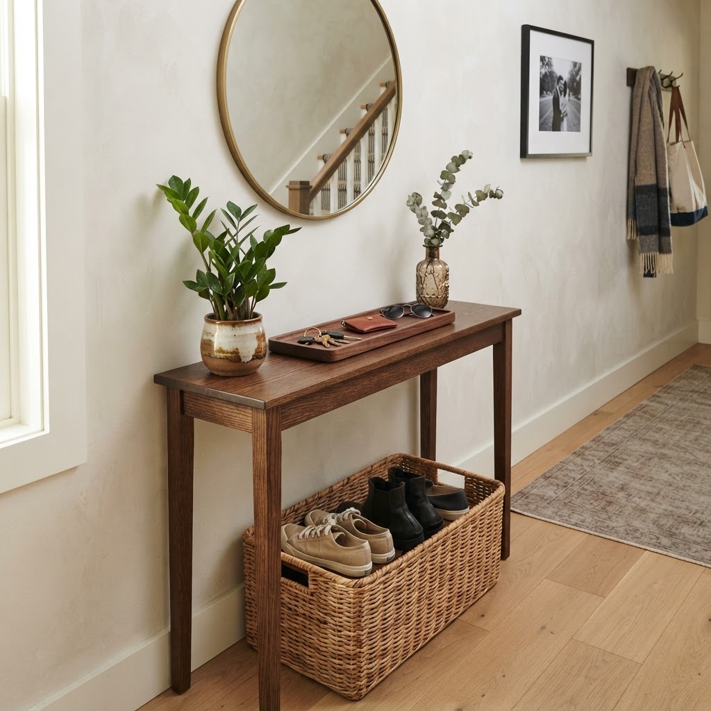 A slim console table makes a perfect drop zone.