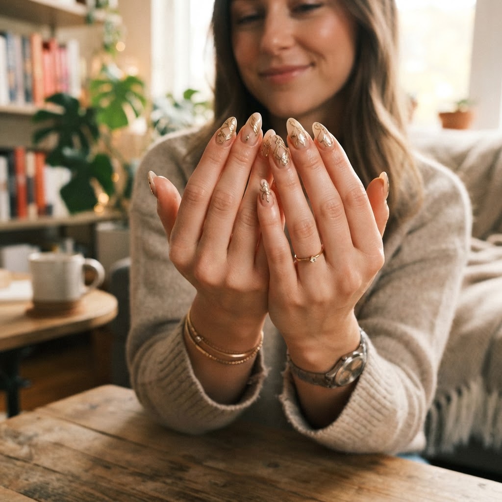 Achieving a salon-quality look with trendy press-ons.