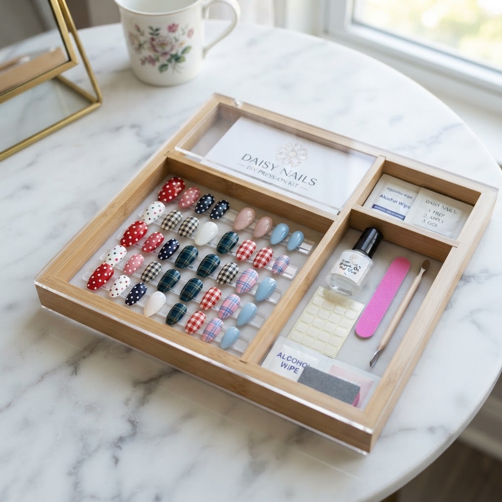 A complete DIY kit for creating your own press-on nail designs.