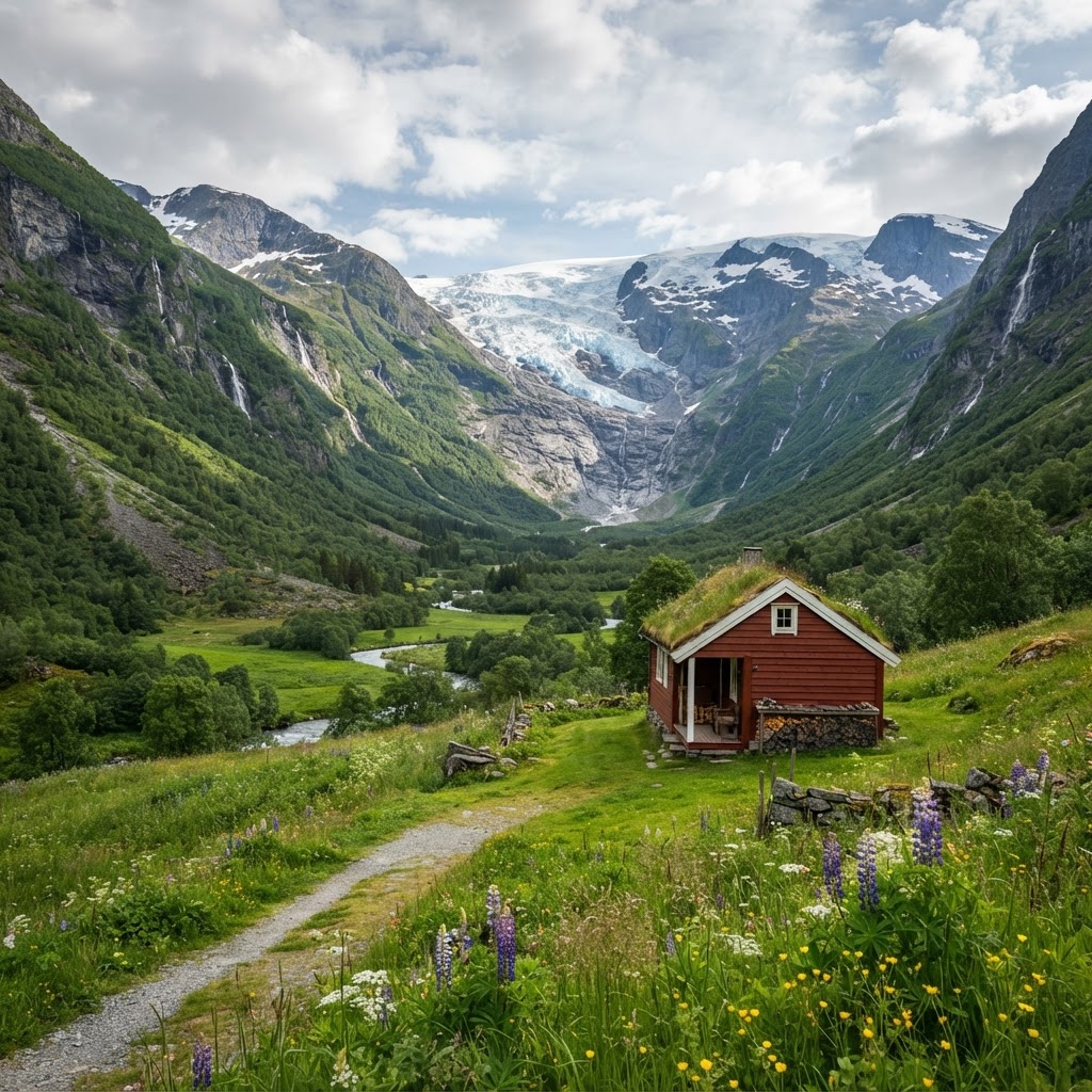 A classic Norwegian scene in the Sognefjord region.