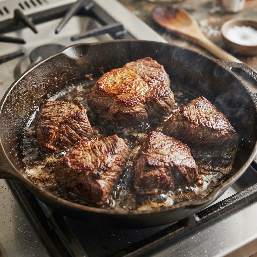 Developing a deep brown crust on the beef is the secret to an authentic flavor profile.
