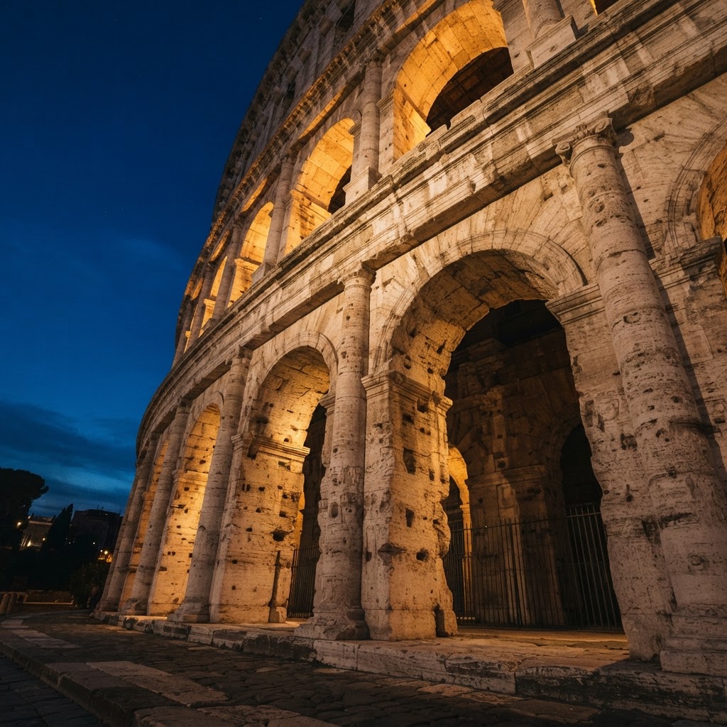 Rome’s Colosseum at Blue Hour: A Photographer's Guide 3 Intricate stonework details visible under artificial illumination.