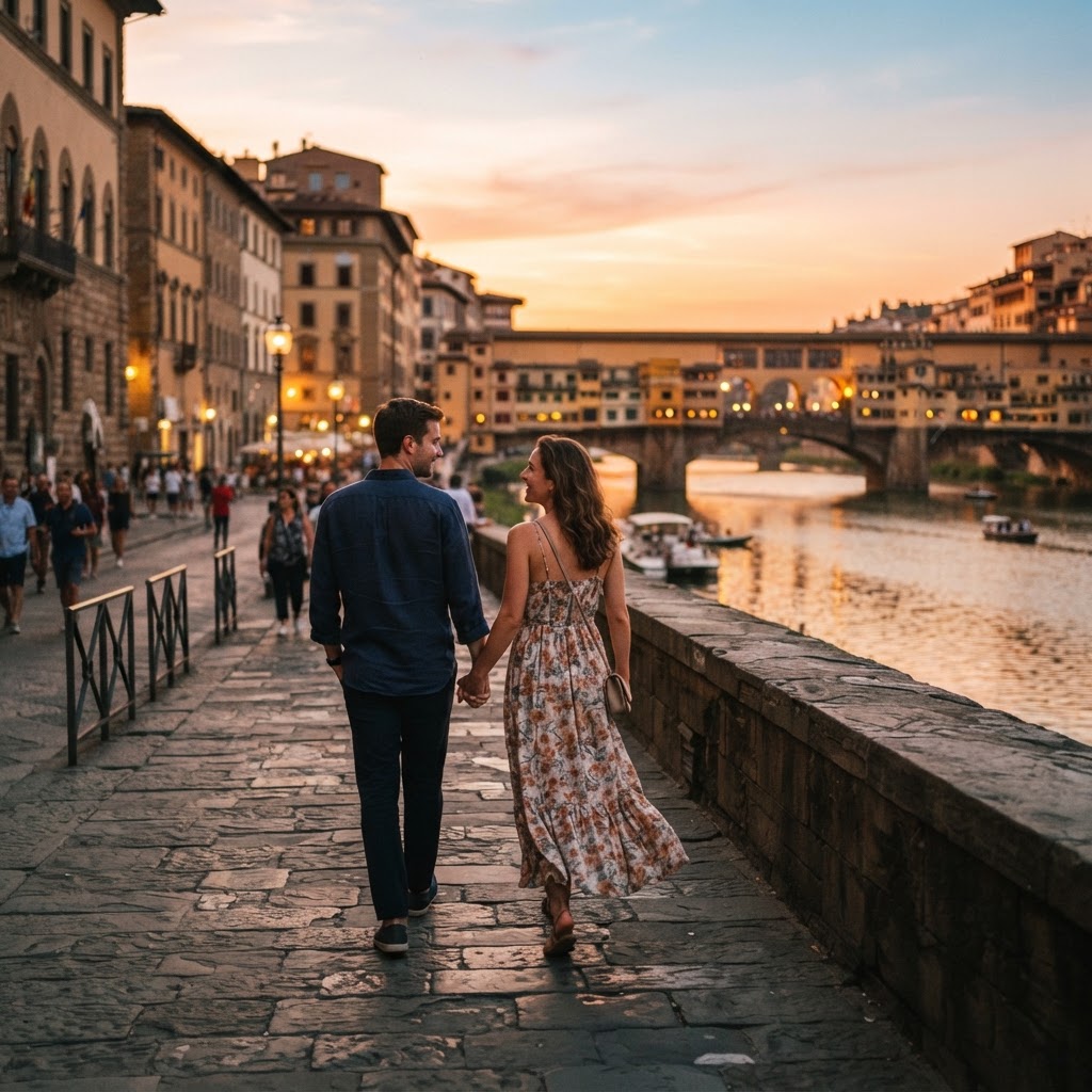 A peaceful evening walk along the banks of the Arno.