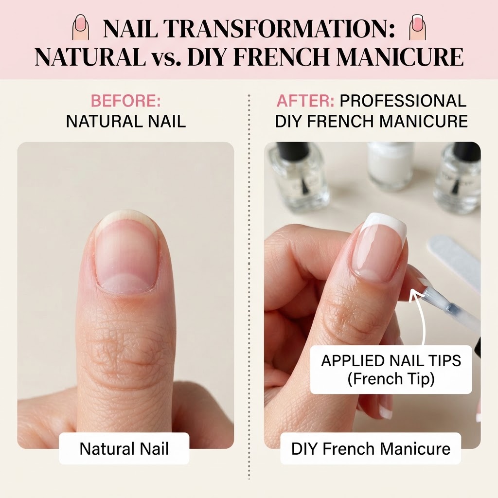 Transformation: From natural to chic French manicure.