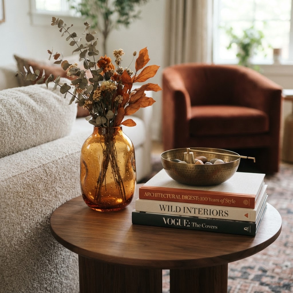 Small details like amber glass add a high-end glow.