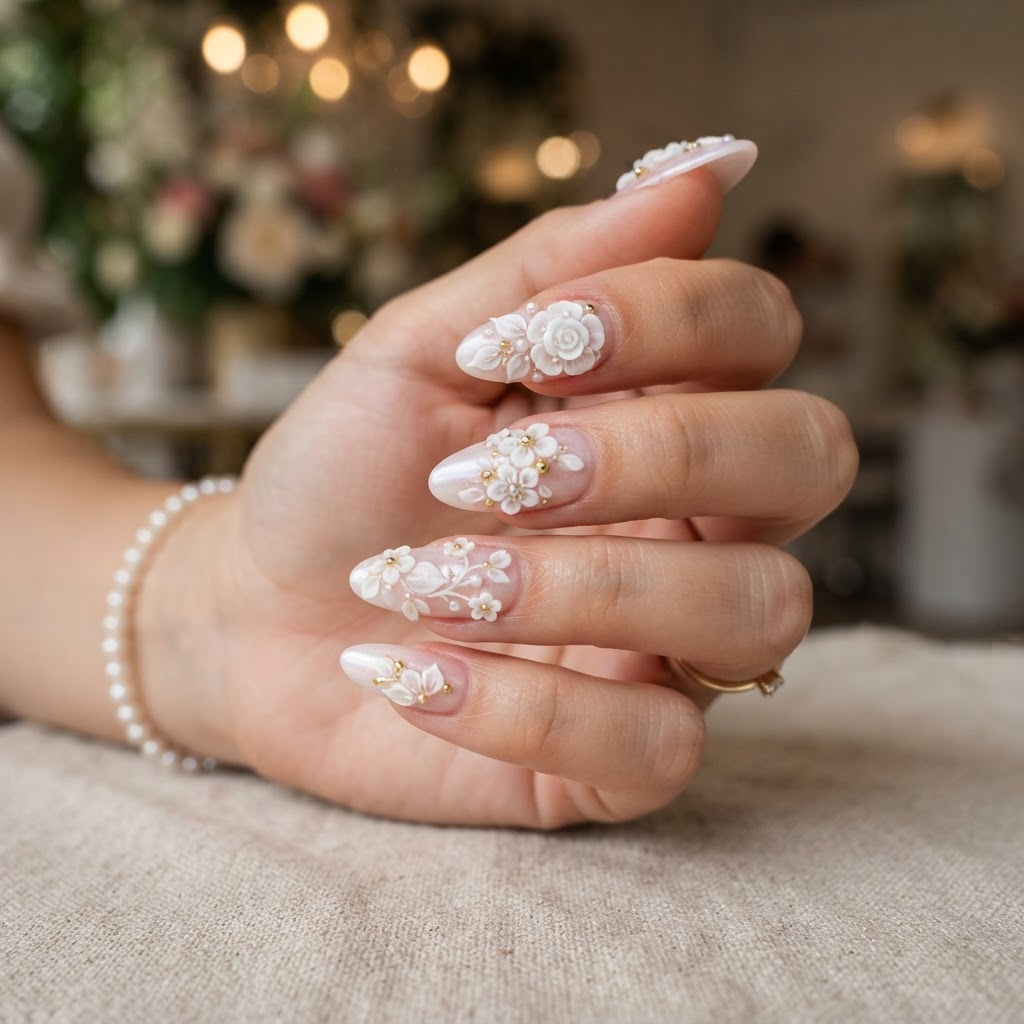3D floral nails add a tactile and luxurious element to any manicure.