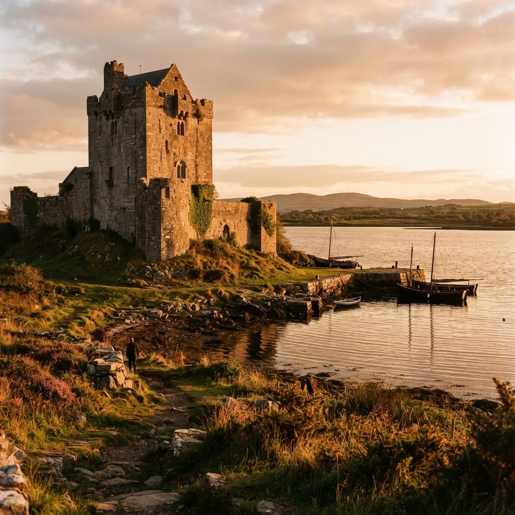 Dunguire Castle sitting peacefully on the shores of Galway Bay.