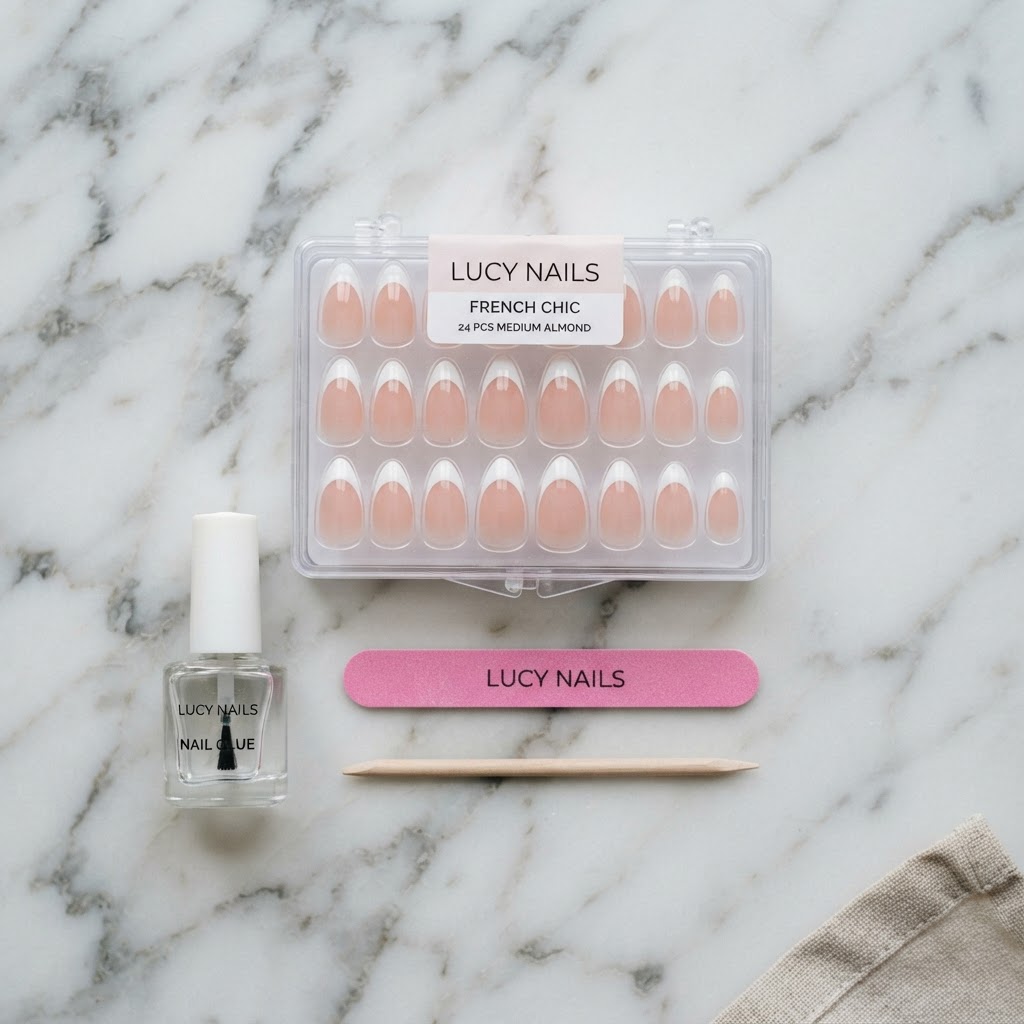 The essential tools included in a high-quality press on nails french kit.