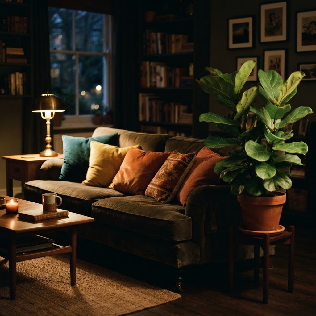 Highlighting natural decor with warm accent lights.