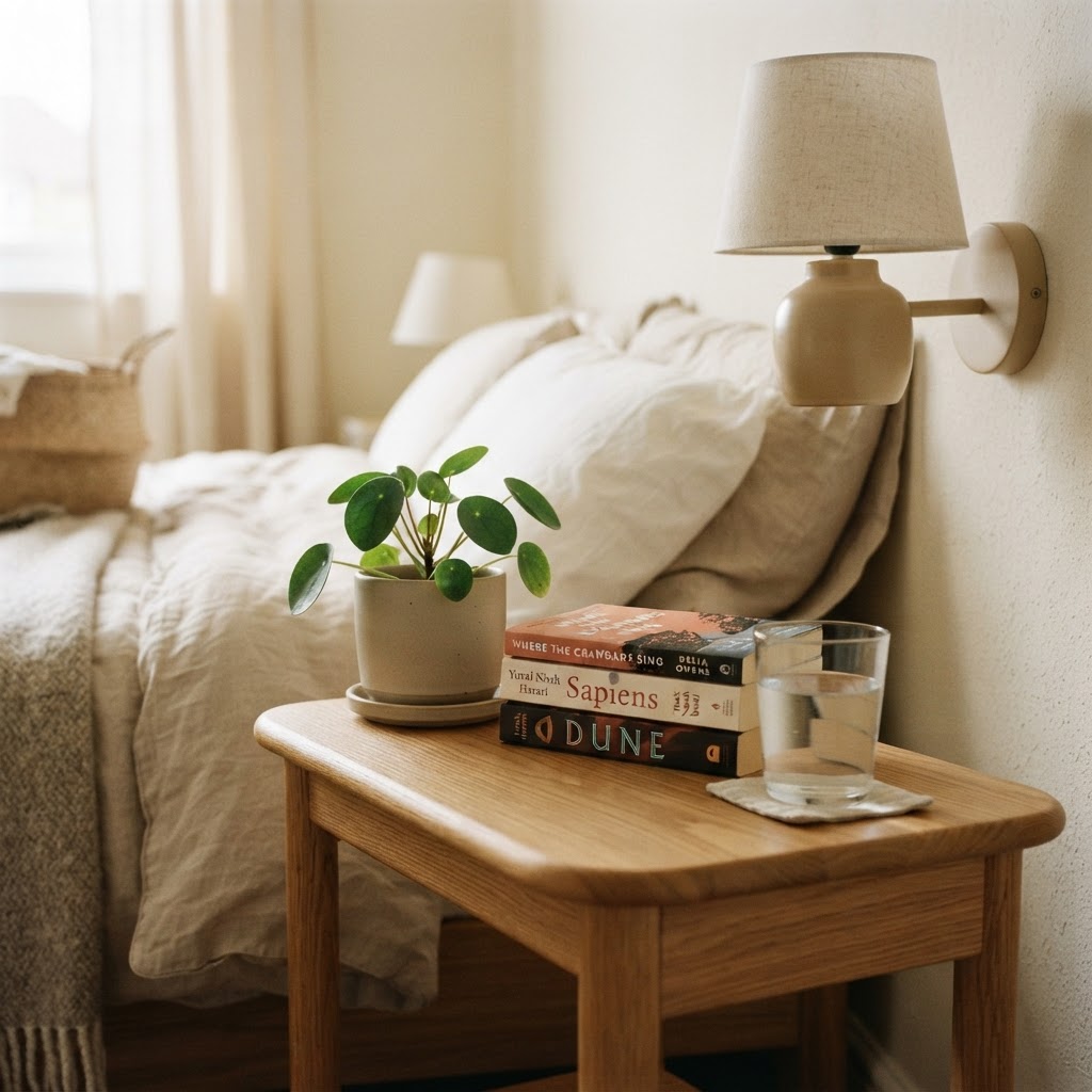 Keep surfaces clutter-free for a peaceful night's sleep.