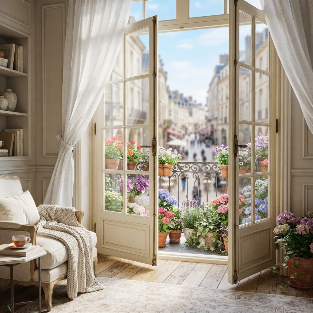 The classic French door balcony aesthetic.