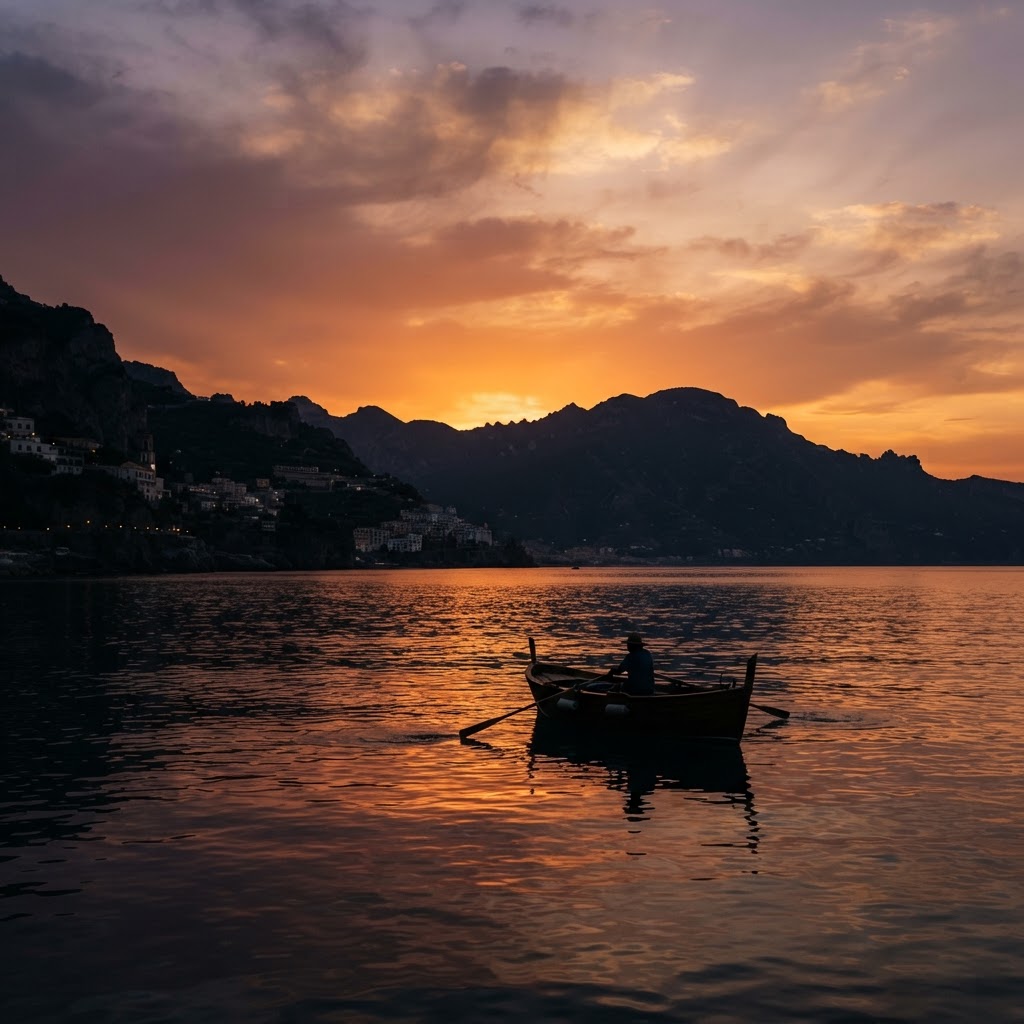 A quiet sunset cruise near Praiano provides an unforgettable perspective of the coastline.