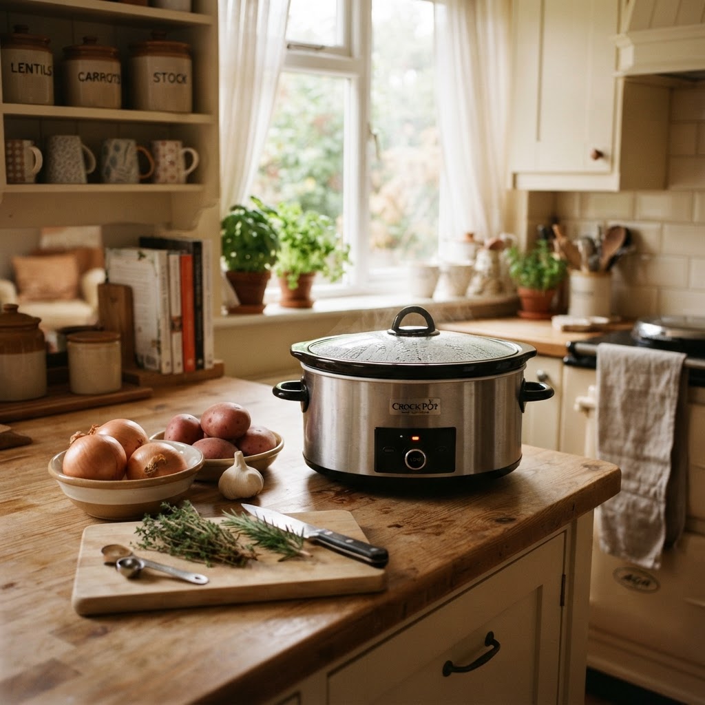 The perfect budget-friendly winter dinner cooking in the slow cooker.