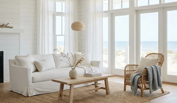 Bright, uncluttered coastal living room