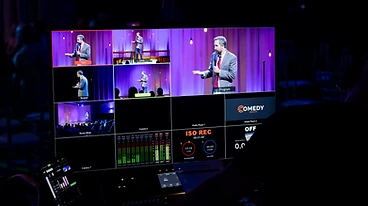 Multi-camera production monitor at Comedy South