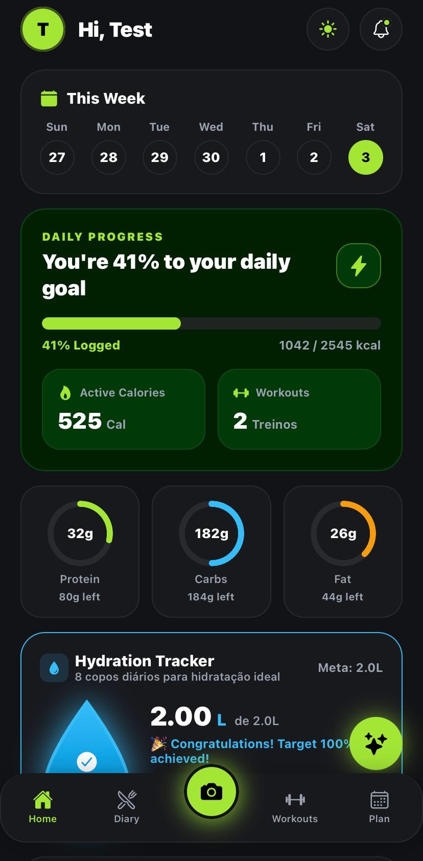 Prime Nutrition App — treino, calorias, peso e progresso no telemóvel