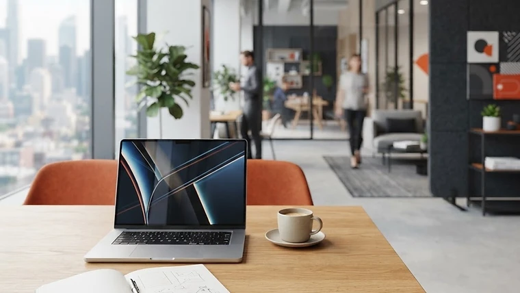 A clean, modern professional workspace with charcoal and burnt orange color elements, representing a strategic digital marketing partnership.