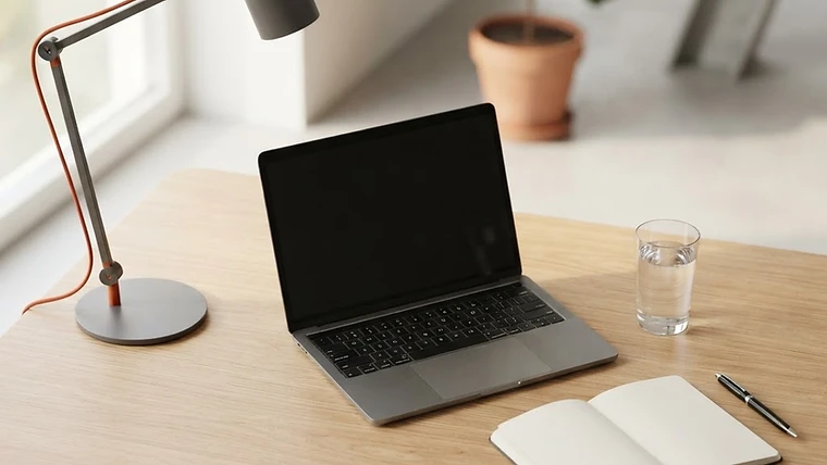Professional workspace showing a laptop and office tools symbolizing business growth and digital strategy.