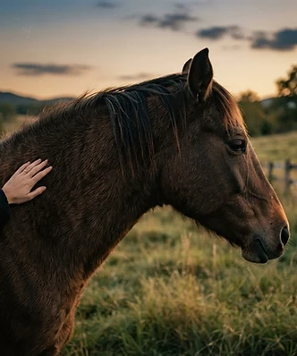 A quiet moment with a beloved animal at golden hour