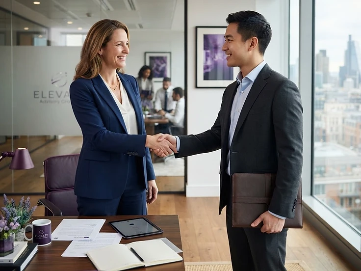 Asesor estrechando la mano de un cliente