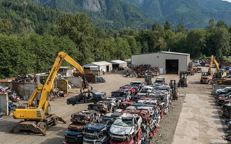 Organized vehicle recycling yard in the Fraser Valley processing end-of-life vehicles