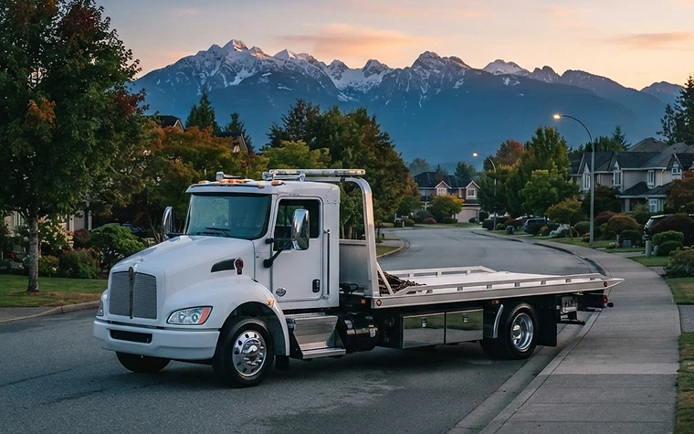 Tow truck dispatched at sunrise for a Sumas Prairie vehicle pickup