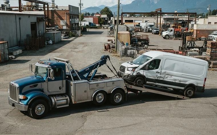 End-of-life van being collected from a remote Sumas property