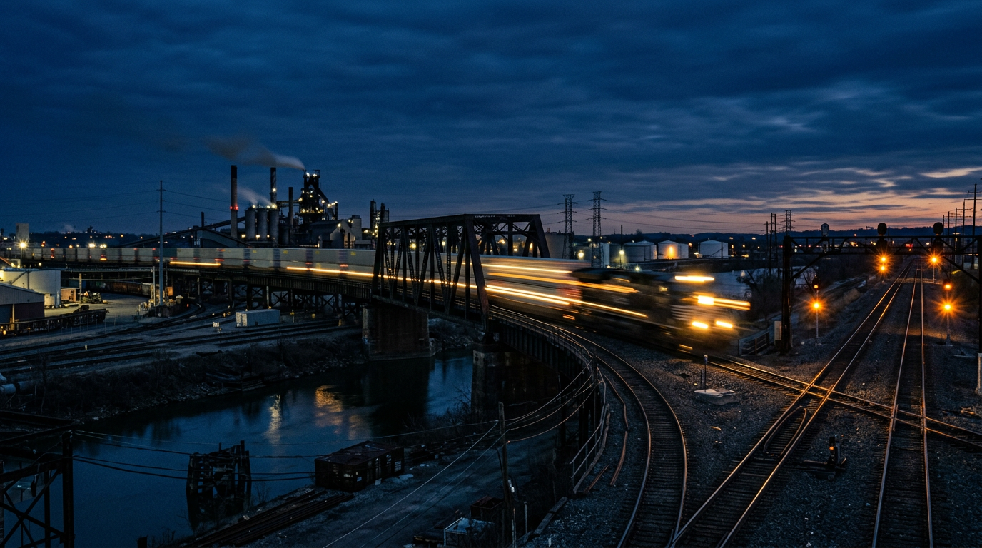 Freight train at dusk