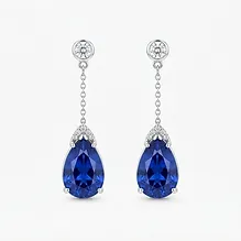 Blue Sapphire & Lab Diamond Drop Earrings