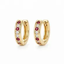 Ruby & Lab Diamond Huggie Hoops