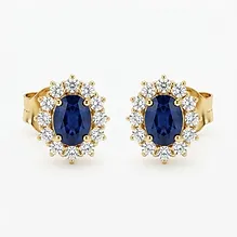 Lab-Grown Diamond & Sapphire Oval Halo Studs