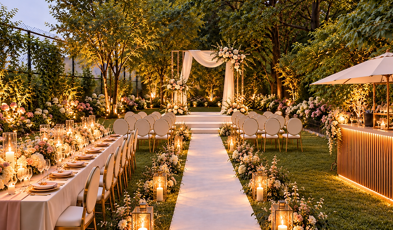 Micro wedding ceremony beneath the garden canopy at Fort Independence Park in the Bronx
