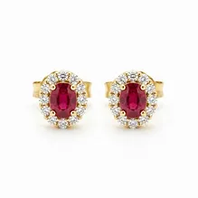 Ruby Lab Diamond Cluster Studs