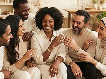 Community organization members wearing engraved bracelets and rings