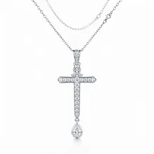 Diamond Cross with Pear Drop Necklace