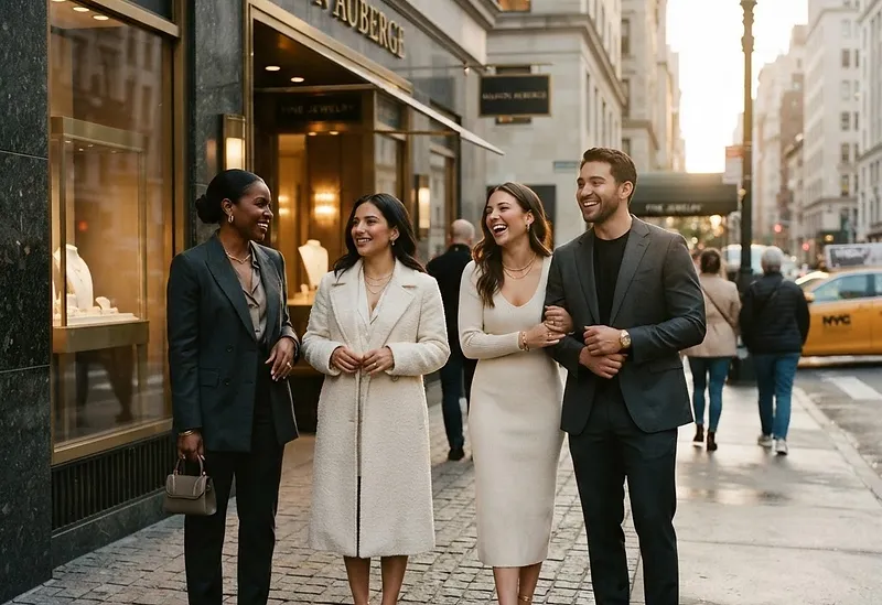 Diverse AP'LAS partners outside a New York boutique