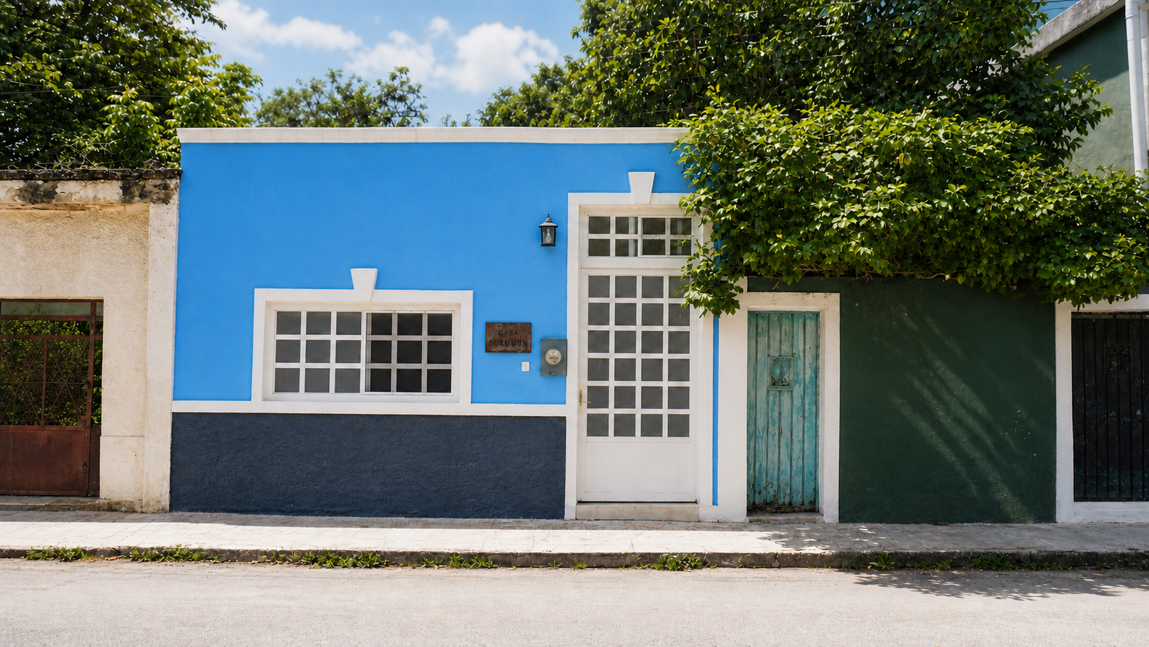 Fachada elegante y acogedora de Casa Sukuun en el histórico barrio de La Ermita, Mérida.