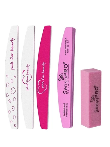 Set Pile Profesionale SensoPRO Milano 5 Piese Roz si Alb - Granulatie 100/180 - Essence Cuticule produs profesional manichiura