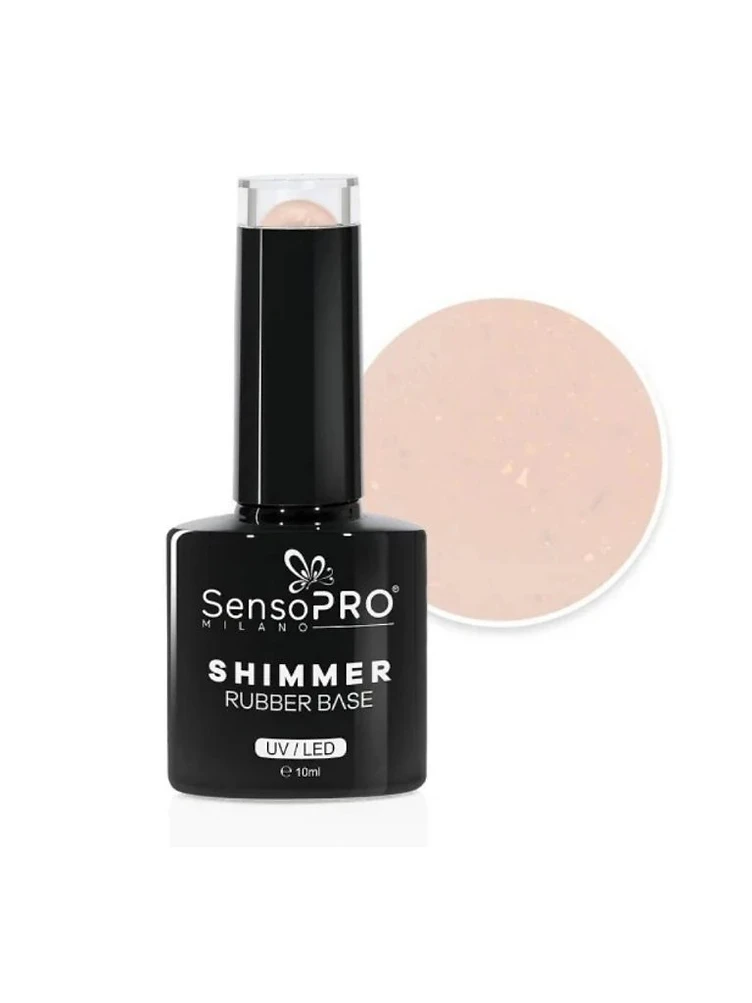 SensoPRO Milano Shimmer Rubber Base Nude Nude Beige - Bej Nude cu Sclipici - Esența Gloss produs manichiura profesionala